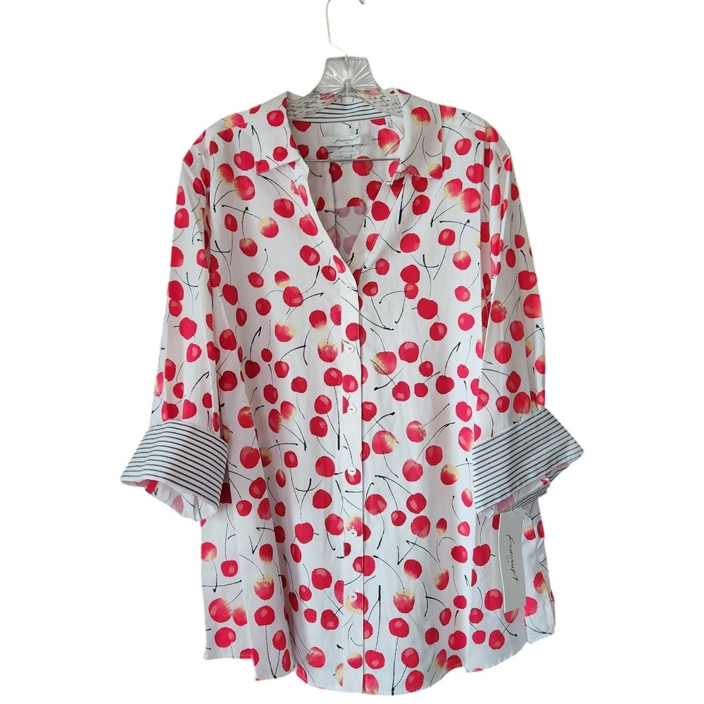 Foxcroft Mary Sweet Cherries Wrinkle Free Button Up Shirt 20W 3/4 Sleeves NWT - Picture 4 of 13